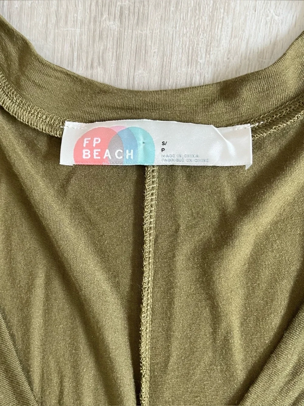 Free People Beach Somewhere Dress S 100% Modal Boho Mini Tunic Cover Up Green